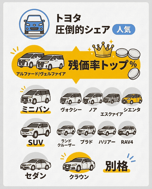値落ちしにくいのは、やはりトヨタ車