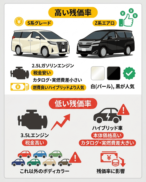 同じ車種でもリセールバリューが異なる