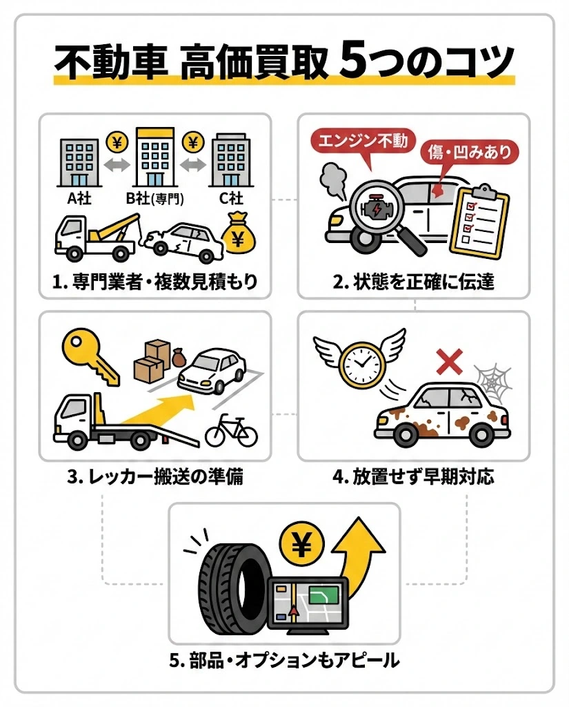 不動車を高価買取してもらう5つのコツ｜不動車特有の実践法