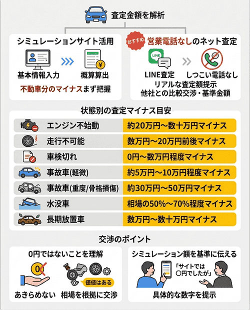 不動車買取相場ガイド｜状態・車種別の価格データ