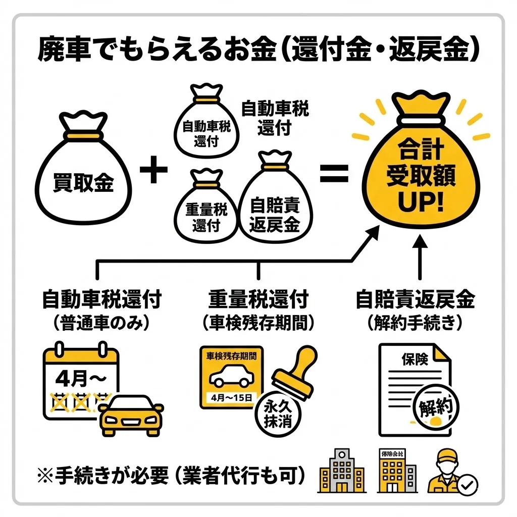 車のお金だけじゃない、廃車でもらえるお金（還付金とは）